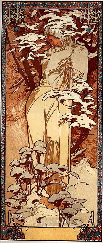 1897 年冬パネル チェコ アール ヌーボー独特のアルフォンス ミュシャ油絵